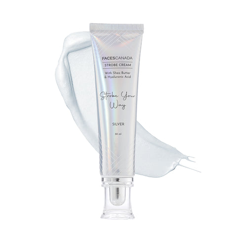 Faces Canada Strobe Cream I Hyaluronic Acid I Shea Butter I Instant Hydration I Glowy Radiance I Anti-ageing I Alcohol-Free I Vegan I Silver 30 g