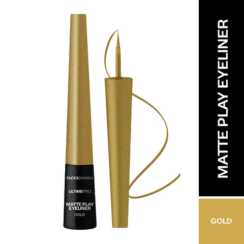 FACES CANADA Ultime Pro Matte Play Eyeliner - Gold, 2.5 ml | Quick Dry | Shimmer Finish | 24 Hr Long Lasting Formula | Precise Felt Tip | Highly Pigmented | Waterproof, Smudgeproof & Sweatproof