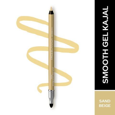 FACES CANADA Ultime Pro Intense Gel Kajal With Smudger & Sharpener - Sand Beige, 1.2 gm | 24 Hr Long Stay | Waterproof & Smudgeproof | One Swipe Smooth Application | 3-in-1 Kajal, Eyeliner