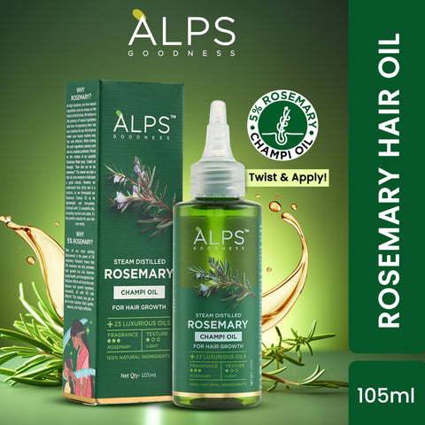 Alps Goodness Rosemary Hair Oil (105 ml) | Promotes Hair Growth | Non Sticky Hair Oil | 100% Natural | With 5% Pure & Concentrated Rosemary | For Long, Black & Silky Hair | Best Rosemary Oil for Scalp | Relaxing Oil