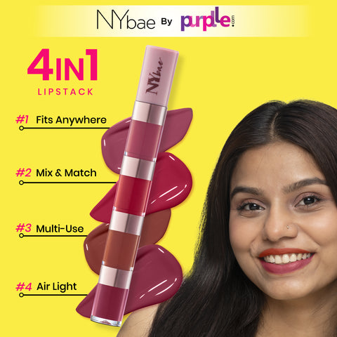 NY Bae 4 IN 1 Lip Play Liquid Lipstick - Pretty Pleasure (4 ml) | Matte Lips | Super Pigmented | Multi-Use | Pink & Brown Shades | Travel Kit