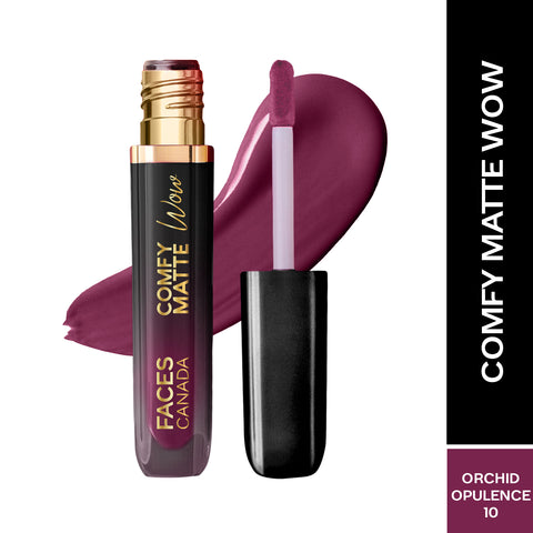 FACES CANADA Comfy Matte Wow Liquid Lipstick - Orchid Opulence 10, 3.8 ml | One Swipe Application | Highly Pigmented | Comfortable Wear | Glides Smoothly | Long Lasting | Transferproof