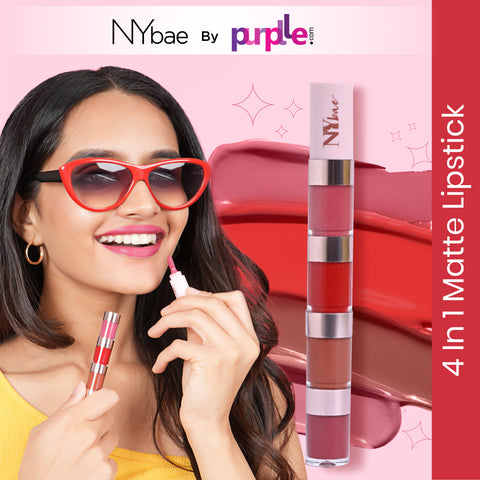 NY Bae 4 IN 1 Lip Play Liquid Lipstick - Pretty Pleasure (4 ml) | Matte Lips | Super Pigmented | Multi-Use | Pink & Brown Shades | Travel Kit