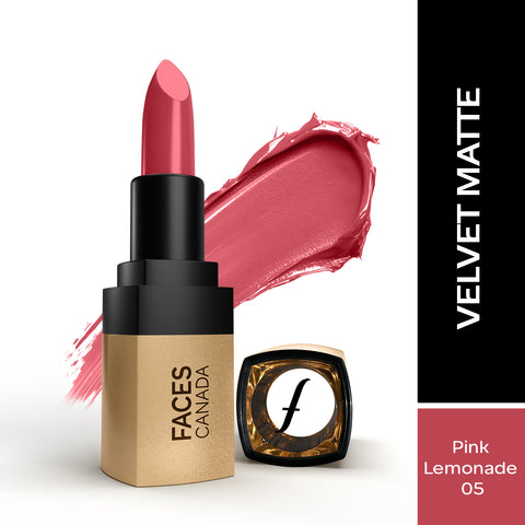 FACES CANADA Comfy Matte Velvet Touch Lipstick - Pink Lemonade 05, 4.2 gm | Velvety Matte Finish | 8HR Longstay | Intense Colour | Hydrating Lips | Smooth Application | Foodproof & Crackproof