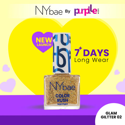 NY Bae Color Rush Nail Paint - Glam Giltter 02 (5.6 ml) | Chip Resistant | Long Lasting | Quick Dry | Gel Nail Polish