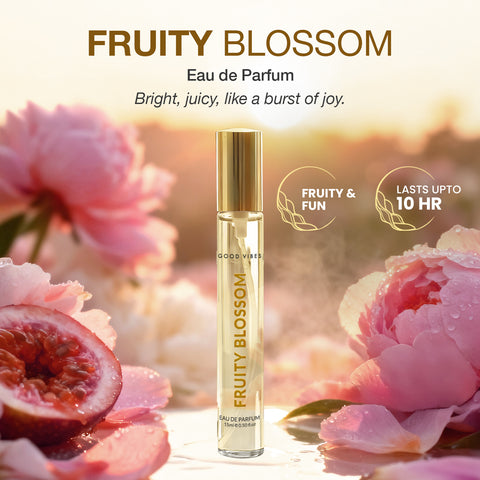 Good Vibes Fruity Blossom Eau de Parfum – Passionfruit & Peony | Fruity Floral Perfume | Fresh, Playful & Uplifting Scent | Long-Lasting up to 10 Hours | Travel-Friendly Pocket Perfume for Women & Girls – 15 ml