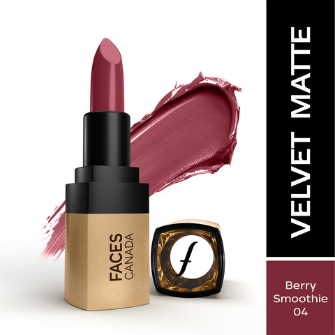FACES CANADA Comfy Matte Velvet Touch Lipstick - Berry Smoothie 04, 4.2 gm | Velvety Matte Finish | 8HR Longstay | Intense Colour | Hydrating Lips | Smooth Application | Foodproof & Crackproof