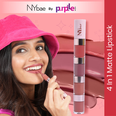 NY Bae 4 IN 1 Lip Play Liquid Lipstick - Nude Tease (4 ml) | Matte Lips | Super Pigmented | Multi-Use | Nude & Brown Shades | Travel Kit