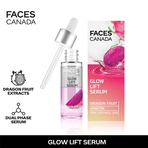 FACES CANADA Glow Lift Serum, 27 ml | Dragon Fruit & Arbutin | Biphasic Face Serum | Restores Glow & Hydrates For Spotless, Radiant & Plump Skin | Helps Reduce Dark Spots & Pigmentation