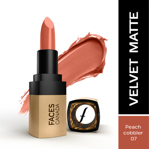 FACES CANADA Comfy Matte Velvet Touch Lipstick - Peach Cobbler 07, 4.2 gm | Velvety Matte Finish | 8HR Longstay | Intense Colour | Hydrating Lips | Smooth Application | Foodproof & Crackproof