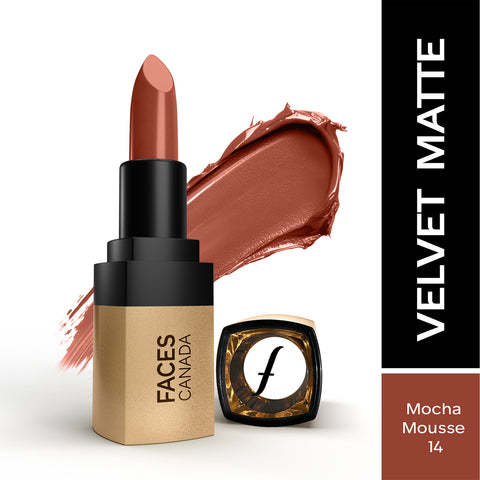 FACES CANADA Comfy Matte Velvet Touch Lipstick - Mocha Mousse 14, 4.2 gm | Velvety Matte Finish | 8HR Longstay | Intense Colour | Hydrating Lips | Smooth Application | Foodproof & Crackproof