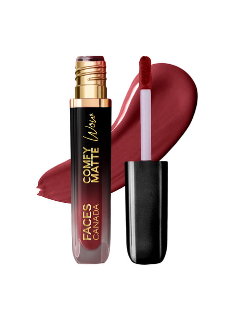 FACES CANADA Comfy Matte Wow Liquid Lipstick Maroon Maven 05, (3.8 ml) | One Swipe Application | Highly Pigmented | Comfortable Wear | Glides Smoothly | Long Lasting | Transferproof