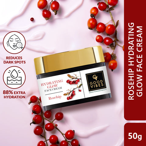 Good Vibes Rosehip Hydrating Glow Face Cream with Power of Serum | Deep Nourishing & Brightening (50 gm)
