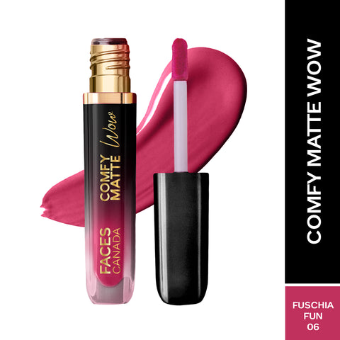 FACES CANADA Comfy Matte Wow Liquid Lipstick - Fuschia Fun 06, 3.8 ml | One Swipe Application | Highly Pigmented | Comfortable Wear | Glides Smoothly | Long Lasting | Transferproof