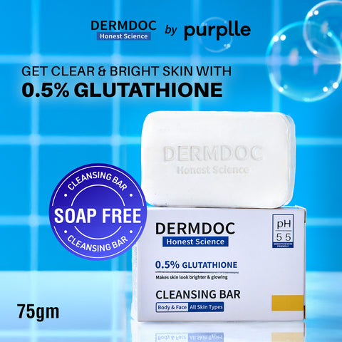 DERMDOC 0.5% Glutathione Cleansing Soap Bar (75 gm) | Soap Free Formula | Sensitive Skin Friendly | Skin Brightening | Gentle & Non-Drying