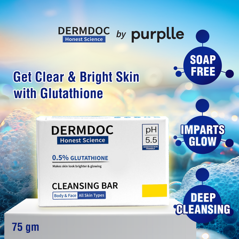 DERMDOC 0.5% Glutathione Cleansing Soap Bar (75 gm) | Soap Free Formula | Sensitive Skin Friendly | Skin Brightening | Gentle & Non-Drying