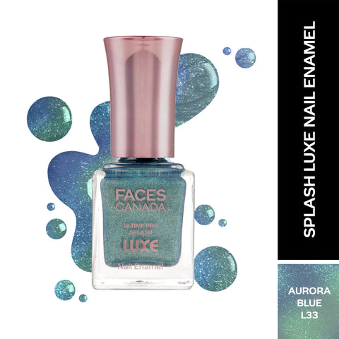 FACES CANADA Ultime Pro Splash Luxe Nail Enamel - Aurora Blue (L33), 12 ml | Glossy Finish | Quick Drying | Long Lasting | High Shine | Chip Defiant | Even-Finish | Vegan | Non-Toxic | Ethanol-Free
