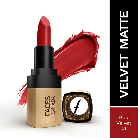 FACES CANADA Comfy Matte Velvet Touch Lipstick - Red Velvet Cake 01, 4.2 gm | Velvety Matte Finish | 8HR Longstay | Intense Colour | Hydrating Lips | Smooth Application | Foodproof & Crackproof