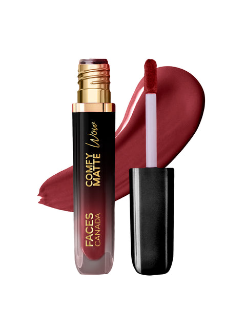 Faces Canada Comfy Matte Wow Liquid Lipstick Ruby Rouge 03, (3.8 ml) | One Swipe Application | Highly Pigmented | Comfortable Wear | Glides Smoothly | Long Lasting | Transferproof