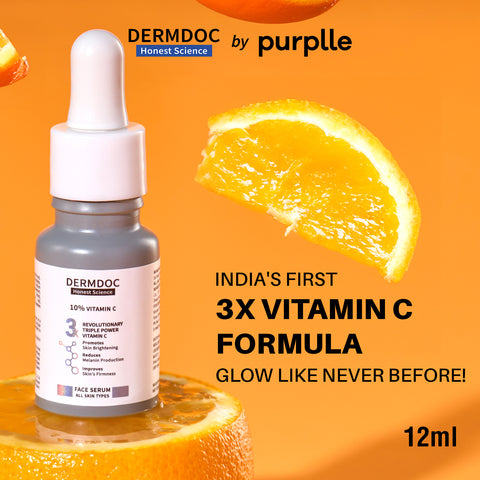 DERMDOC 10% Vitamin C Face Serum for Glowing Skin (12 ml) | Brightening Face Serum | Fight Dark Spots, Pigmentation & Dull Skin