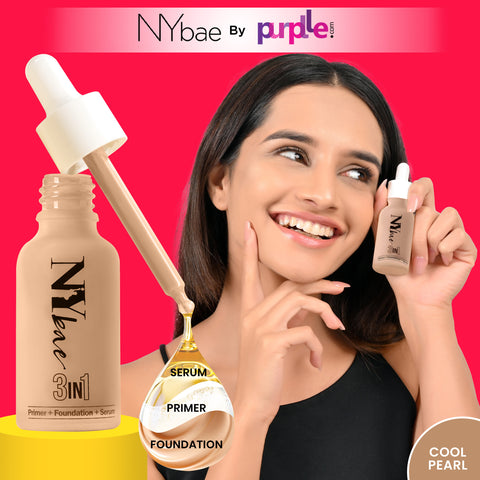 NY Bae 3 IN 1 Serum Foundation- Cool Pearl 10 (30 ml) | Infused with Primer | Moisturising I Glowing Korean Skin I Celeb Glow | Dewy Makeup | Evens Skin Tone | Ultra Glow