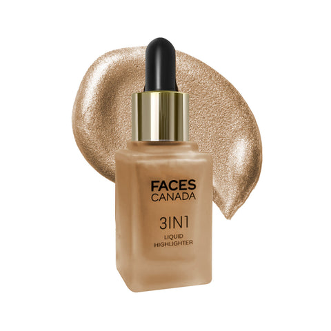 FACES CANADA 3 in 1 Liquid Highlighter – Bronze 02, 18 ml | Primer | Highlighter | Strobe Serum | Luminous Finish | Lightweight Formula | Hydrating | Long Lasting Glow | Easily Blendable