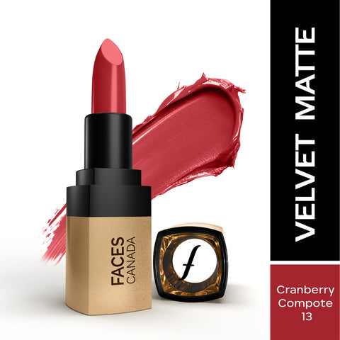 FACES CANADA Comfy Matte Velvet Touch Lipstick - Cranberry Compote 13, 4.2 gm | Velvety Matte Finish | 8HR Longstay | Intense Colour | Hydrating Lips | Smooth Application | Foodproof & Crackproof