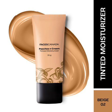 FACES CANADA Peaches N Cream Tinted Moisturizer -Beige 02 , 35 gm | Soft Peachy, Natural Glow | Lightly Tinted BB Cream | Non Oily Lightweight Gel Formula | Blends Easily | Suitable For All Skin Types