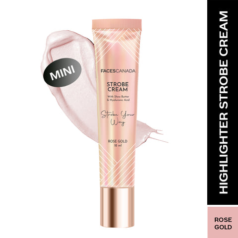 FACES CANADA Strobe Cream Mini- Rose Gold, (18 gm) | Primer + Highlighter + Moisturizer | Shea Butter & Hyaluronic Acid | Intense Hydration | Flawless Radiant Dewy Skin | Illuminating & Glowing Makeup Base