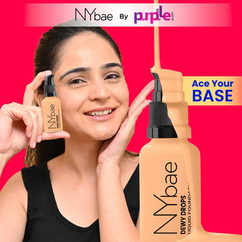 NY Bae Dewy Drops Foundation - Latte 02 (30 ml) | Fair Skin | Warm Undertone | Full Coverage | Long Lasting | Non-Transfer