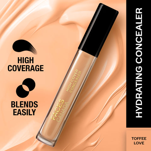 FACES CANADA High Cover Concealer - Toffee Love 04, 4 ml | Natural Finish Liquid Concealer | Blends Easily | Covers Spots, Blemishes & Dark Circles | Shea Butter & Vitamin E
