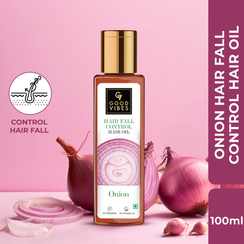 Good Vibes Onion Hairfall Control Oil | Strengthening | Hair Growth | No Parabens, No Sulphates, No Mineral Oil, No Animal Testing (100 ml)