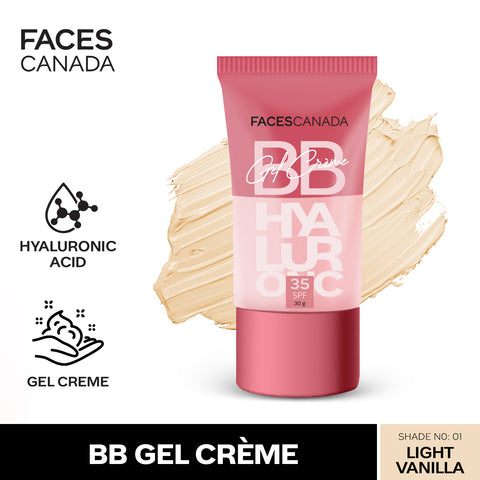 FACES CANADA SPF 35 BB Gel Creme - Light Vanilla, 30 gm | Multitasking | Even Skin Tone | Instant Glow | Smooth Flawless Matte Finish | Hydrating | Lightweight & Nonsticky