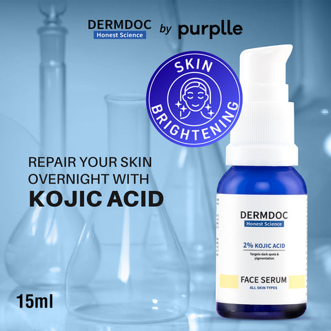 DERMDOC 2% Kojic Acid Face Serum (15 ml) | Brightening & Anti-Pigmentation | Fades Dark Spots, Evens Skin Tone & Enhances Glow