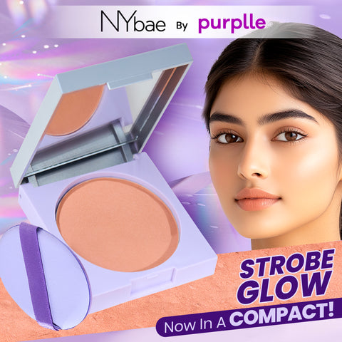 NY Bae Strobe Glow Compact Powder – Soft Pink 01 (8.5 gm) Fair-Medium Skin Tone | Highlighter + Compact | 10 Hrs+ Oil Control | Matte Glow | Shimmer Infused | Soft Powder Puff + Built-In Mirror |