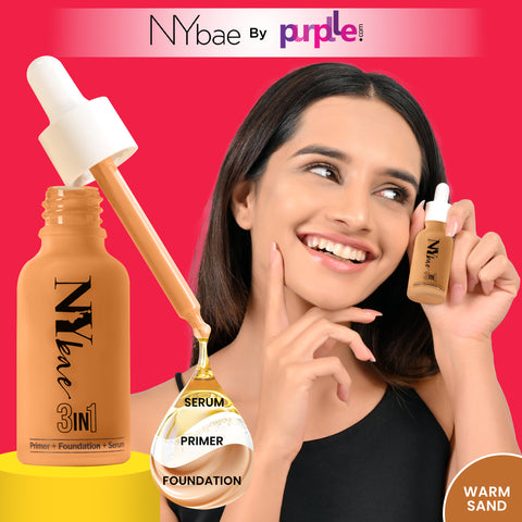 NY Bae 3 IN 1 Serum Foundation - Warm Sand 05 (30 ml) | Infused with Primer | Moisturising I Glowing Korean Skin I Celeb Glow | Dewy Makeup | Evens Skin Tone | Ultra Glow
