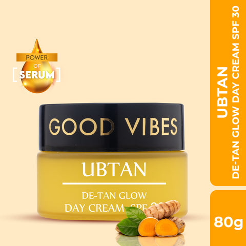 Good Vibes Ubtan De-Tan Glow Day Cream SPF30 | Tan free, Brightening, Depigmentation (80 gm)