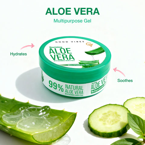 Good Vibes 99% Natural Aloe Vera Multipurpose Gel with Cucumber Neem & Tulsi – 200 gm
