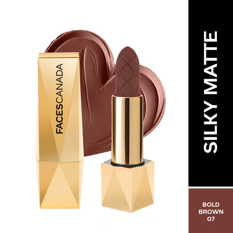 FACES CANADA Comfy Silk Obsession Lipstick - Bold Brown 07, 4 gm | Creamy Matte Finish | Highly Pigmented | 8 Hours Long Stay | Luxurious & Elegant | Glides Effortlessly | Silky Smooth Texture | Hydrating Lips