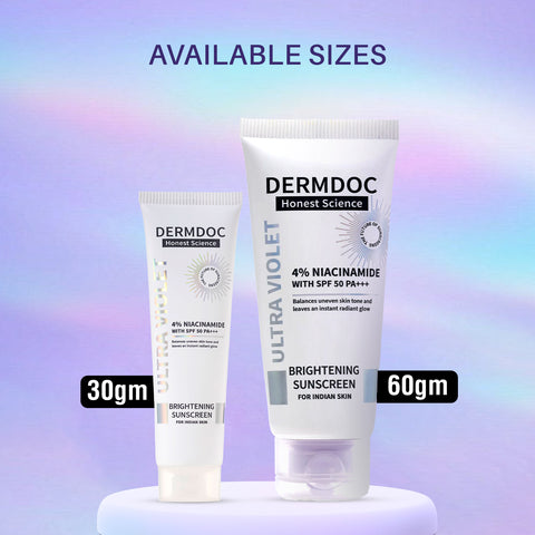 DERMDOC 4% Niacinamide Ultra Violet Brightening Sunscreen (30 gm) | PA+++ | Sunblock I Sunscreen for Oily Skin I UV Protection