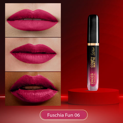 FACES CANADA Comfy Matte Wow Liquid Lipstick - Fuschia Fun 06, 3.8 ml | One Swipe Application | Highly Pigmented | Comfortable Wear | Glides Smoothly | Long Lasting | Transferproof