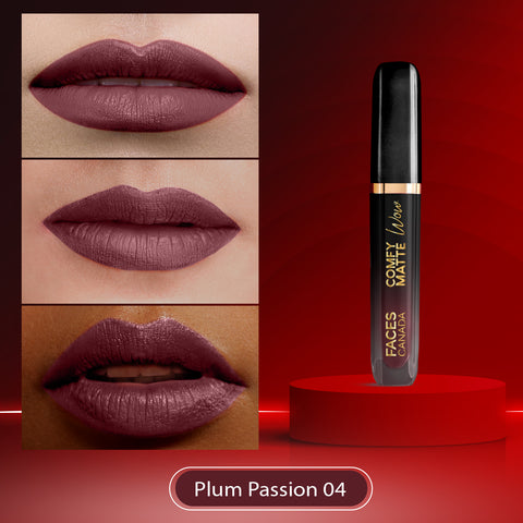FACES CANADA Comfy Matte Wow Liquid Lipstick - Plum Passion 04, 3.8 ml | One Swipe Application | Highly Pigmented | Comfortable Wear | Glides Smoothly | Long Lasting | Transferproof