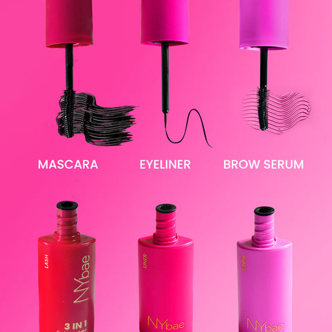 NY Bae 3 in 1 Enhancer | Smudgeproof Matte Eyeliner | Volumizing Mascara | Brow Serum - Primes Sets & Shapes | Magnetic Case | Eye Makeup | Travel Kit (18 ml)