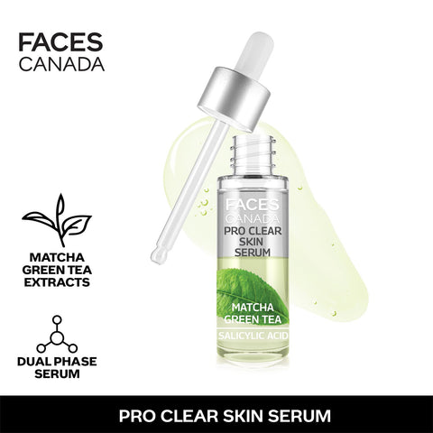 FACES CANADA Pro Clear Skin Serum, 27 ml | Matcha Green Tea & Salicylic Acid | Biphasic Face Serum | Nourishes & Soothes For Clear, Radiant & Acne-Free Skin | Helps Reduce Redness & Unclogs Pores