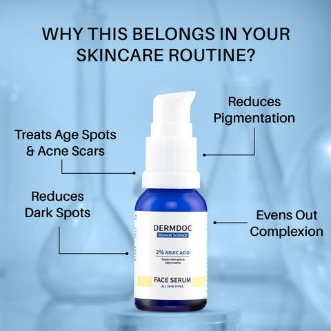 DERMDOC 2% Kojic Acid Face Serum (15 ml) | Brightening & Anti-Pigmentation | Fades Dark Spots, Evens Skin Tone & Enhances Glow