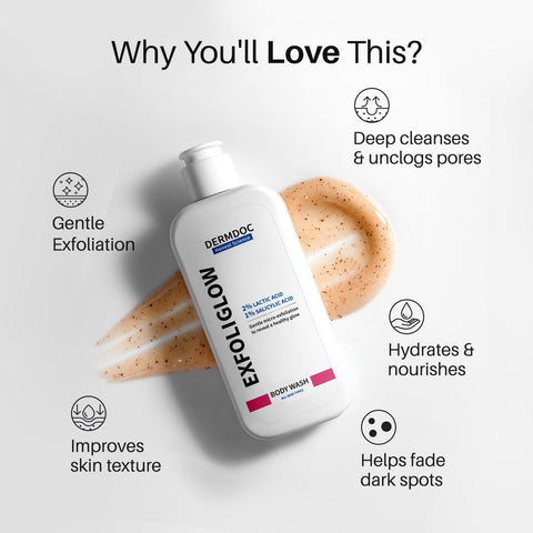 DermDoc Exfoliglow Body Wash with 2% Lactic Acid (AHA) & 1% Salicylic Acid (BHA)