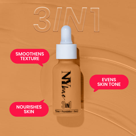 NY Bae 3 IN 1 Serum Foundation - Cool Toffee 11 (30 ml) | Infused with Primer | Moisturising I Glowing Korean Skin I Celeb Glow | Dewy Makeup | Evens Skin Tone | Ultra Glow
