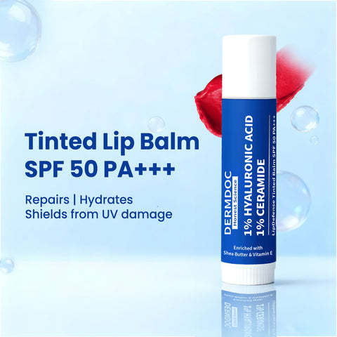 DermDoc 1% Hyaluronic Acid + 1% Ceramide Berry Tinted Lip Balm SPF 50 PA+++ 4 gm| Hydrates, Repairs & Protects Lips | UV Defense + 4 Hr Water Resistance | High Tint Coverage | Deep Moisturization | Sun Protection| Enriched with Shea Butter & Vitamin E