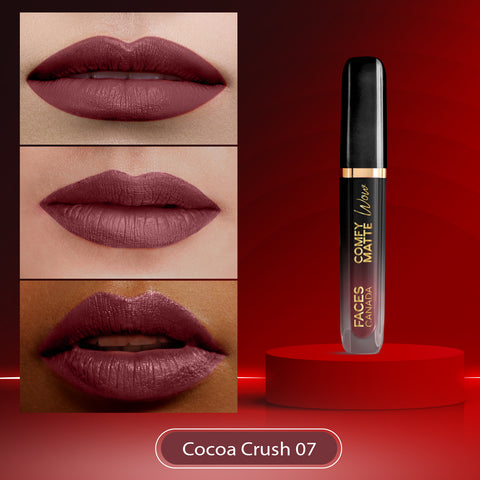FACES CANADA Comfy Matte Wow Liquid Lipstick - Cocoa Crush 07, 3.8 ml | One Swipe Application | Highly Pigmented | Comfortable Wear | Glides Smoothly | Long Lasting | Transferproof