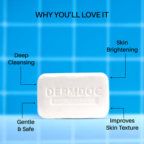 DERMDOC 0.5% Glutathione Cleansing Soap Bar (75 gm) | Soap Free Formula | Sensitive Skin Friendly | Skin Brightening | Gentle & Non-Drying
